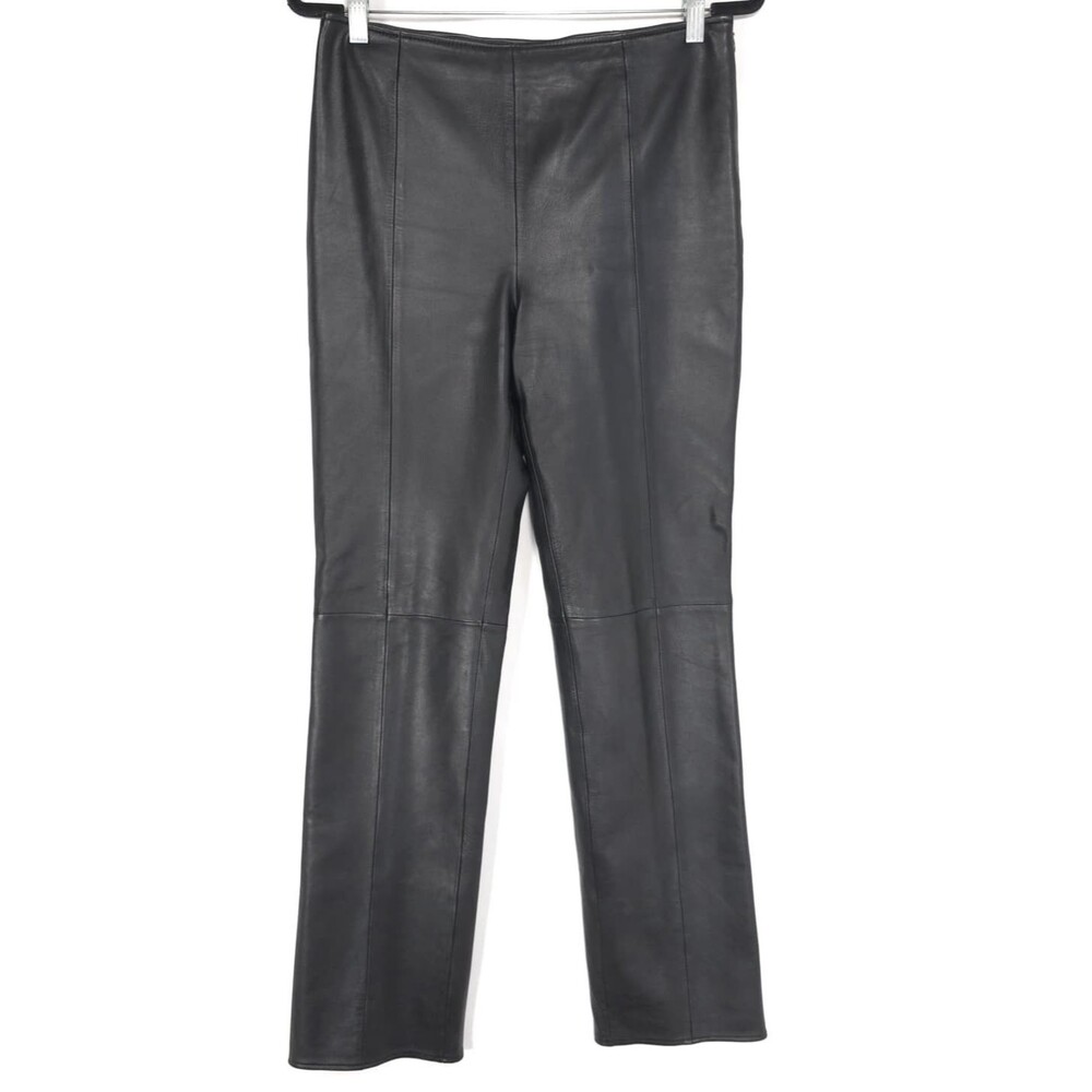 VS2 Women's Black 100%Leather Pants 10 Straight Leg High Rise Minimalist Classic